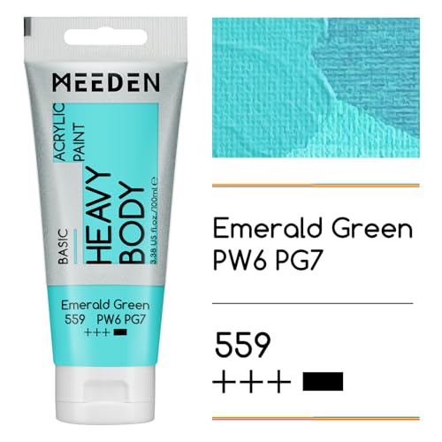 MEEDEN Acrylic Paint Emerald Green: 100ml/3.38oz x 2 with Titanium White | Heavy Body Artist Acrylic Paint Set for Canvas, Wood & Craft, Non-toxic Creamy Art Paint with Titanium White for Mixing - color: Emerald Green, size: 2 Tubes
