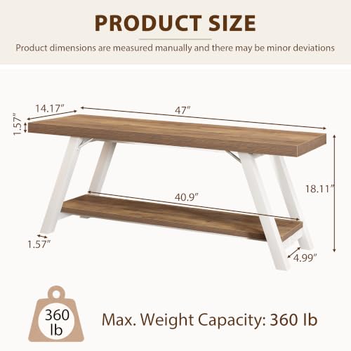 LVB Entryway Bench with Storage, Wood Bench for Entryway, 47 in - color: White and Rustic Oak