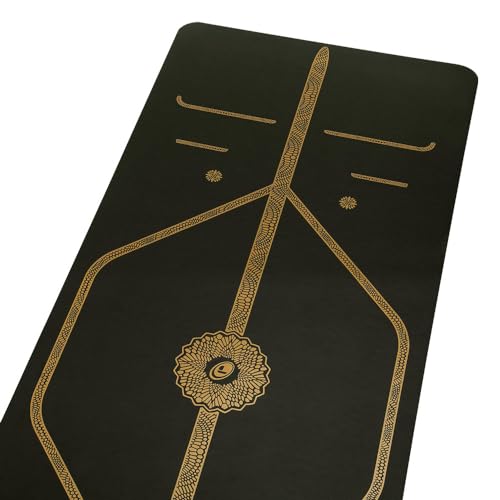 Liforme Travel Yoga Mat - Patented Alignment Design, Advanced Non-Slip Grip | Eco-friendly, Non-Toxic, Sweat-Resistant, long, wide, 4.2mm thick mat for comfort, recommended for Hot Yoga, Free Yoga Bag - color: Black & Gold