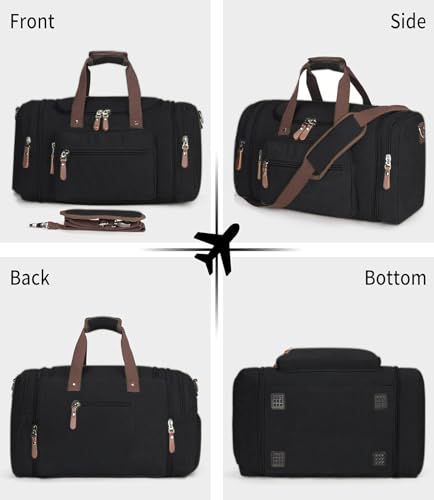 Sechunk Duffle Bag Canvas Large Outdoor Shoulder Bag Overnight Handbag Travel Tote Luggage Weekender Bag - color: black-A
