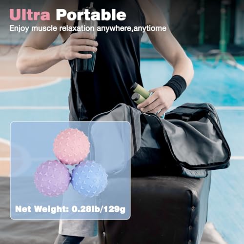 WOVTE Massage Lacrosse Ball Set for Sore Muscles, Shoulders, Neck, Back, Foot, Body, Deep Tissue, Trigger Point, Muscle Knots, Yoga and Myofascial Release - color: Light-blue Pink Purple