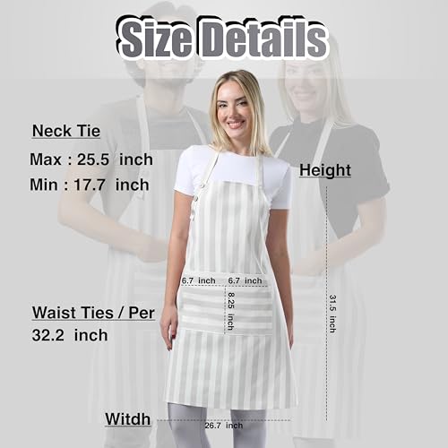 TOSHEX Kitchen Apron Cotton Waterdrop Resistant Adjustable Button Women Men | Premium Cotton Cooking Apron with Pocket. Striped, Gift, Gray - color: Gray