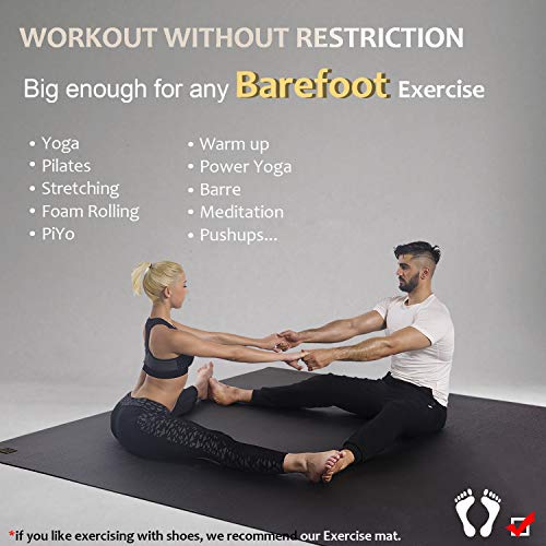 GXMMAT Large Yoga Mat 12'x6'/10'x6'/6'x8'(7mm) | Extra Thick Workout Mats for Home Gym &Garage Flooring,Comfortable Barefoot Non-Slip Wide Exercise Mat for Pilates,Stretching - color: Black Real, size: 6*10 FT