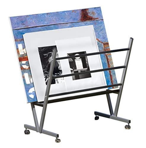 Creative Mark Metal Art Professional Print Rack, Holds Up to 30 x 40" Art, 3-Shelf, Black, Mobile with Rolling Casters, 22"H x 34"W x 6"D