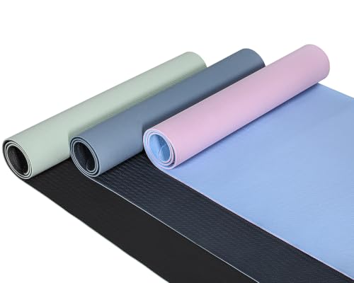 3 Pack Premium TPE Yoga Mats Non-slip, 1/4 Thick Double-sided 72"x26.8" Exercise & Fitness Mat with Carrying Strap, Odorless Cushioned Workout Mat for Yoga, Pilates, Home Gym & Meditation