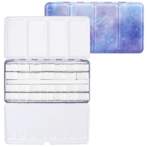 Empty Watercolor Palette, Empty Watercolor Tin with Fold Out Palette, Large Purple Watercolor Tray Palette with 28 Empty Full Pans for Plein Air Painting and Sketching - color: Galaxy, size: 28 Empty Full Pans