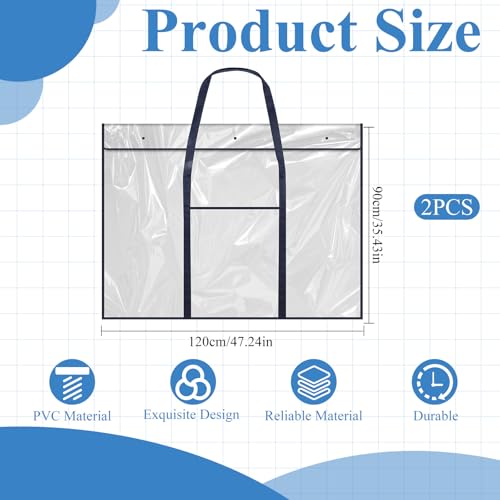 2 Pack Large Poster Storage Bag 48" x 36" Bulletin Board Holder, Art PVC Folder with Pocket, PVC Art Portfolio Container for Teacher Paper Teen(Black&Blue) - color: Black & Blue