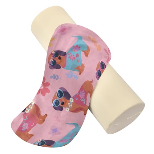Bolster Pillow Neck Pillow Round Soft Health Memory Foam Pillows Long Cylindrical Body Pillow with Removable Cover Cute Back Yoga Cartoon Dachshunds Flowers Pink 17" x 5.5" - color: Cartoon Dachshunds Flowers Pink