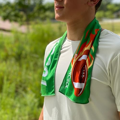 SHAKEitCOOL Original Cooling Towel – Be Cool in Style - Heat Relief, Soft, Lightweight, Sun Protection, Easy Clean - Perfect for Biking, Running, Yoga, Gym, Gardening - Football - color: Football