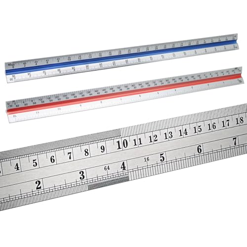 Biaungdo 3 Pack Architect Engineer Scale Ruler 12 Inch Multi for Drafting | Laser-Etched Precision Markings, Dual Imperial Metric Scales, Includes Metal Ruler, For Architects Engineers Students
