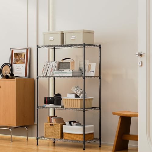 M MZG 1000 lbs 4Tier Shelf Metal Storage Shelves Wire Rack Closet Organizers for Garage Kitchen Bathroom Laundry Black 13.7" D x 29.5" W x 47.2" H - color: Black, size: 4 tiers, 13.7"D x 29.5"W x 47.2"H