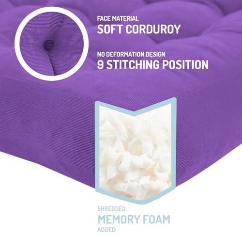 Degrees of Comfort Square Tufted Corduroy Floor Cushions, Large Pillows Seating for Adults, Meditation Pillow for Balcony Tatami Living Room, 22x22 Inch, Purple - color: Square | Purple | 2 Pack, size: 2 Pack