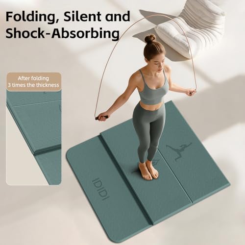 Foldable Yoga Mat Extra Thick 0.32"(8mm) | Folding Exercise Mat,Odorless POE, Non-Slip Grip, No-Curl Edges, Great for Yoga, Pilates & Home Workouts - color: Deep Green-Pattern