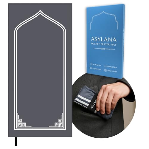 Portable Islamic Pocket Prayer Mat, Waterproof & Lightweight Thin Travel Sajjadah, Foldable Compact Small Muslim Praying Rug with Elastic Band, Essential Salah Gift Accessory - color: Desert Gray