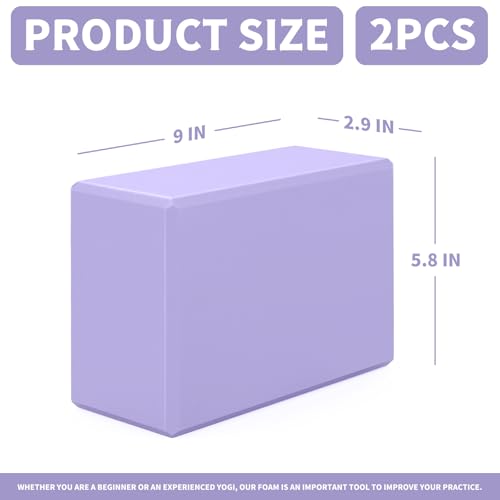 Yoga Blocks 2 Pcs, 9"x6"x3" Yoga Brick Foam Blocks EVA Foam Block Yoga Props Accessories for Yoga Pilates Stretching and Meditation - color: Lavender