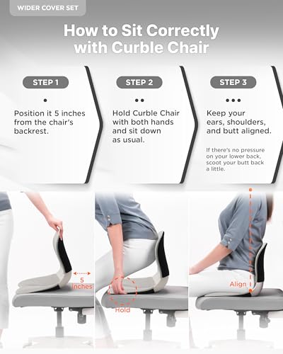 curble Wider – Ergonomic Desk Chair Seat Cushion, Everyday Passive Posture Trainer for Work from Home, Office & Car, Breathable Lumbar Support (Grey) - color: Set Grey