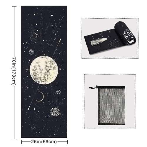 Yoga Mat Towel with Corner Pockets - Microfiber Yoga Towels for Hot Yoga Non Slip Moisture Wicking Sweat Absorbent, Moon Yoga Towel Easy for Travel, Use in Hot Yoga, Bikram, Pilates and Fitness - color: Moon, size: 70"x26"