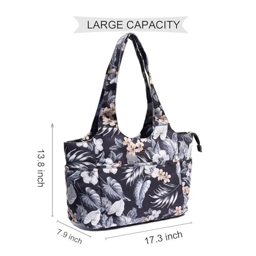 ESVAN Yoga Tote Bag Mat bag Women Shoulder Bags Carryall Tote for Travel Office Workout Gym Nurse Beach - color: Canvas Black Leaf