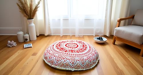 ICC 32" Large Round seat Floor Cushion Chair Ottoman Cover Pouf Pillow Meditation Floor Cushions for Adults Seating pouffe Ottoman Throw Covers Craft Room Furniture for Sitting Cover Fire - color: Fire