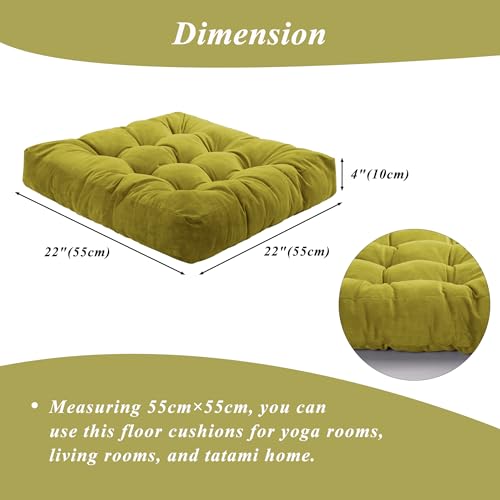 Meditation Floor Pillow 22×22 Inch 1 Pack Large Floor Cushions for Adults Square Tufted Corduroy Floor Pillows for Yoga Living Tatami Room Green - color: Green