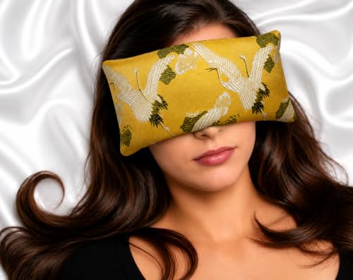 Handmade Luxe Serenity Eye Pillow - All-Natural Flaxseed - Unscented or Lavender Scented – Weighted Eye Mask for Yoga, Meditation, Hot & Cold Therapy - color: GOLDEN BOTANIC, style: UNSCENTED