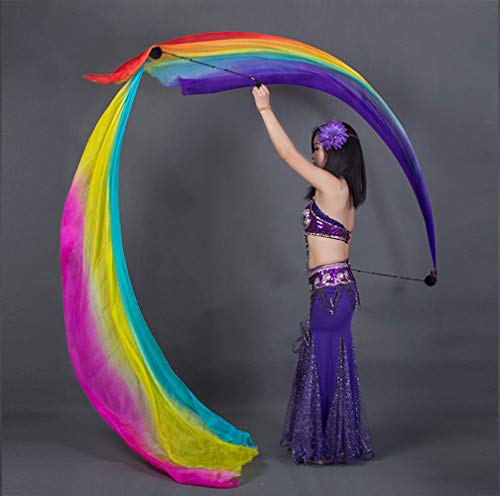 KIKIGOAL 2pcs 2.5x0.9M/98.43"x35.43" Multi-Color Dance Silk Veil Poi - color: seven colors, size: 2.5x0.9M/98.43"x35.43"