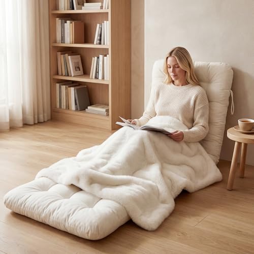Wenqik Long Floor Cushion Large Floor Cushion with Brushed Cotton 74.8 x 27.5 x 3.15 in Jumbo Lounger Pillow for Outdoor Indoor Bay Window Meditation Yoga Reading Sleeping(White) - color: White
