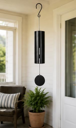 Carson 36" Black Cylinder Wind Chime – Deep Tone Outdoor Wind Chime with Adjustable Striker, Powder-Coated Steel Hanging Chime for Patio, Porch, Garden & Memorial Decor