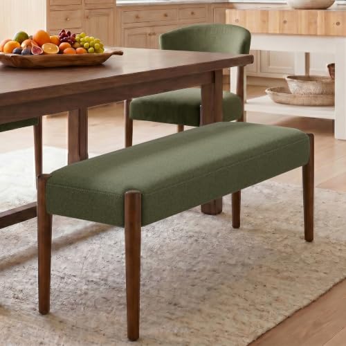 Usaint 42" End of Bed Bench with Wood Legs, Dark Green with Walnut Leg - color: Dark Green With Walnut Leg