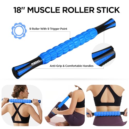 Muscle Roller & Massage Roller Stick for Athletes - Lymphatic Drainage Support, Relieves Muscle Soreness, Cramping & Tightness - Targets Legs, Arms, Back & Calves (Blue Wheel) - color: Blue