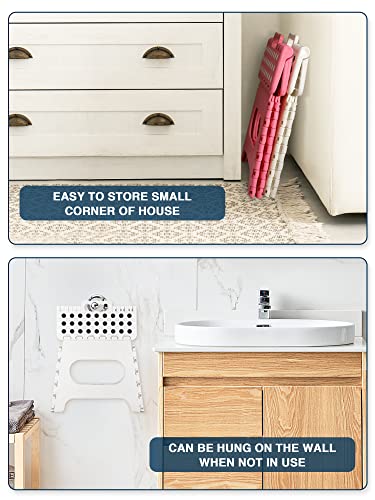 Dyforce Kids Step Stool 11 Inch, 300lbs Folding Step Stool for Adults | Toddler Step stool White,Anti-slip Heavy Duty with Carry Handle, Lightweight Foldable Stool for Bathroom Kitchen Bedroom - color: White, size: 11inch