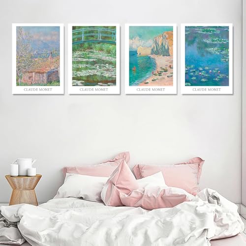 4 Pack Monet Diamond Art Kits for Adults Diamond Painting Kit for Beginner | Landscape 5D Cute Funny DIY Diamond Dots Full Drill Crafts for Gem Art Dot Art for Adults Home Wall Decor for Teens 12x16 in - color: DP03678, size: Round Drill