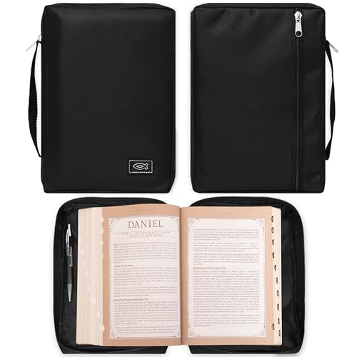 Christian Art Gifts Men/Women's Bible Cover Jesus Fish, Black Canvas, XS - color: Black/Jesus Fish #2, size: Extra Small
