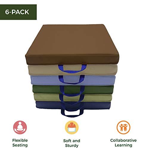 Factory Direct Partners SoftScape 15 inch Square Classroom Floor Cushions with Handles; Flexible Seating for Daycare, Preschool, Playroom; 2 inch Thick Deluxe Foam (6-Piece) - Earthtone, 12228-ET - color: Earthtone, size: Square