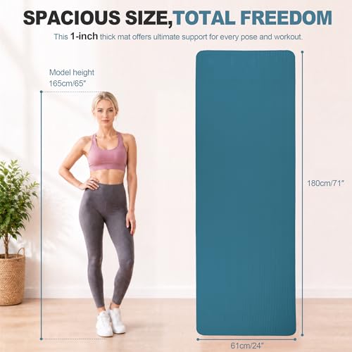 HULKFIT High Density Non Slip Yoga Mat, Extra Thick Exercise Mat with Carrying Strap, for Pilates, Fitness, Home Gym & Floor Workouts - Multiple Thickness & Multiple Color - color: Navy Blue, size: 71"L x 24"W x 1"Th