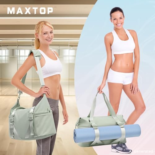 MAXTOP Women's Yoga Bag with Shoe Pouch,Travel Bag for Gym Workout Daily | 2 Bonus Shoe Bags,Yoga mat straps,Dry and Wet Separation,Tote Bag Ideal for Workout Overnight Gymnastics Exercise Dance - color: Green