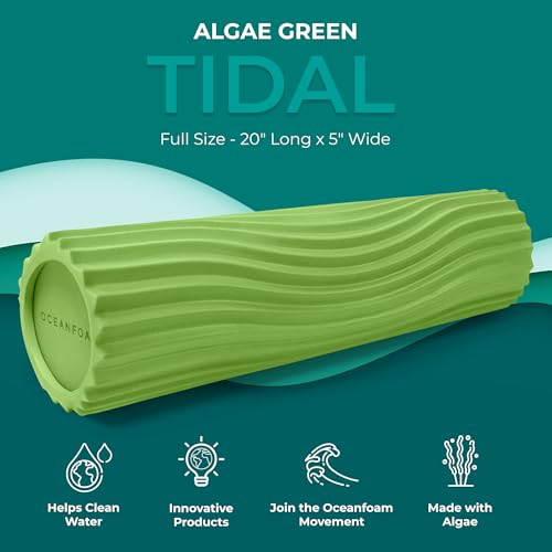 Oceanfoam Tidal Roller - Algae Green - Muscle Massage Foam Roller for Back Pain & Stretching - Firm and Ergonomic Wide Wave Textured - Yoga, Athletics, & Wellness - Full Size, 20" x 5" - color: Algae Green