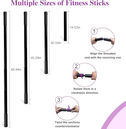 5ft Yoga Stick - Sturdy Steel Adjustable Stretching Stick for Mobility,Flexibility & Balance | Non-Slip Ends & Foam Handles | Exercise Pole for Fitness,Physical Therapy,Posture Correction - color: dark black