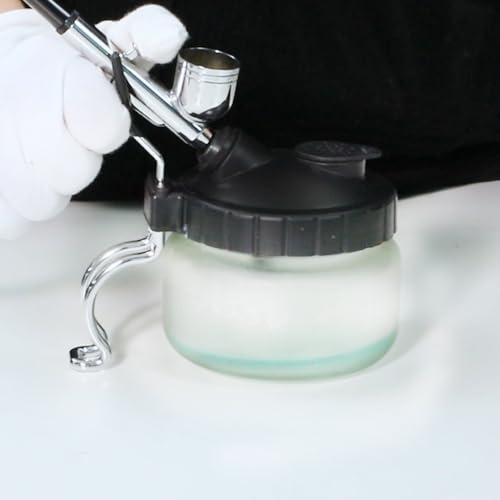 Langlengtec Airbrush Cleaning Pot Glass Jar Bottle Ideal for Air Brush Clean and Holder
