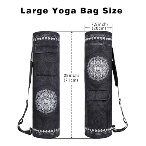 Yoga Mat Bag Full-Zipper Yoga Mat Carrier with Extra Wide Adjustable Strap 2 Multi-Functional Storage Cargo Pocket Stylish & Functional Yoga Bag Pilates Bag for Women & Men - color: Mandala Black