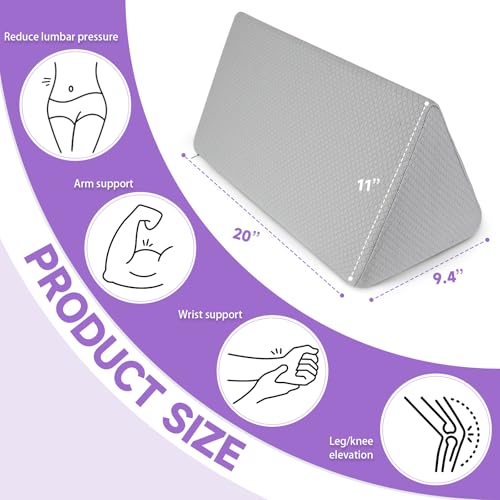Small Wedge Pillow, Small Wedge Pillow for Sleeping | Foam Wedge for Yoga, Laptop, Memory Foam Positioning, Foam Pillow for Bed, Provide Support and Relieve Fatigue(Grey-20in) - color: Grey-20"