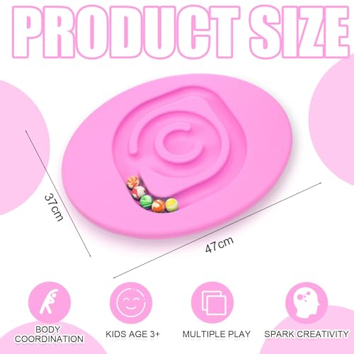 Seenelling Kids Maze Balance Board Sensory Training Toy, Pink, Round | Plastic Wobble Rocker with 5 Mini Balls, Coordination Balance Training for Skate Prep, 18.5x14.57in Size Supports 170lb - color: Pink, style: Round