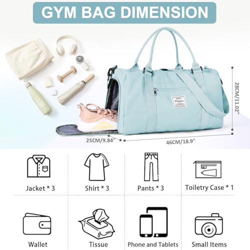 Gym Bag Womens with Shoes Compartment Travel Duffel Bag Ligh Blue - color: B3-Light Blue+Toiletry Bag