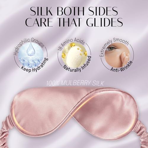 Silk Sleep Mask Eye Mask Blindfold with Double Layer Silk Filling and Elastic Strap for Full Night's Sleep, Travel and Nap, Eye Cover Eyeshade with Luxury Bag and Ear Plugs by OLESILK (Dark Pink) - color: Light Plum