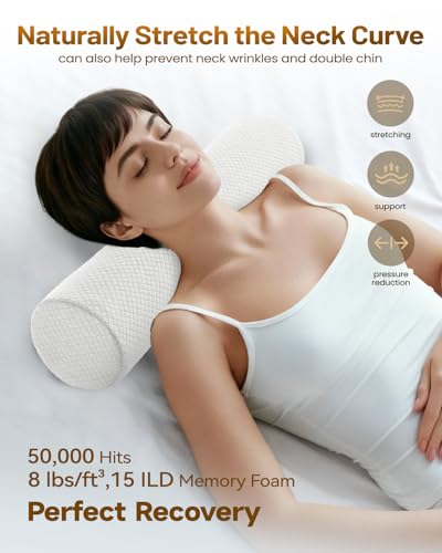 Memory Foam 4" Round Pillow, Cervical Neck Roll Pillow for Pain Relief - color: Plaid White, size: 4”H