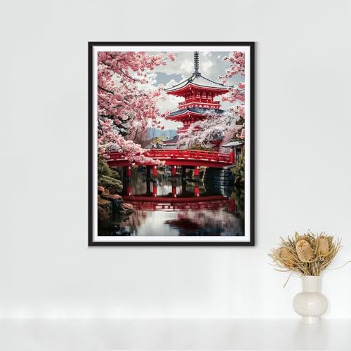 KTHOFCY 5D DIY Diamond Painting Kits for Adults, Cherry Blossoms Flower Full Drill Embroidery Cross Stitch Crystal Rhinestone Paintings Pictures Arts Wall Decor Painting Dots Kits 11.8X15.7 inch