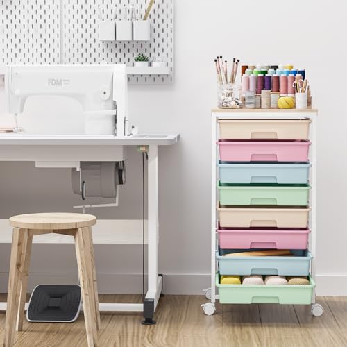 Rolling Storage Cart, Rainbow Cart with 8 Drawers and Wooden Tabletop, Teacher Organization for Classroom, Art Cart for Classroom,Office,Bedroom,Rainbow - color: Rainbow