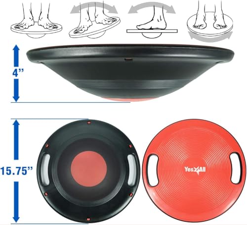 Yes4All Wobble Balance Board, Plastic Stability Trainer with Handles for Standing Desk, Core Training & Home Gym Workout - color: D. Red