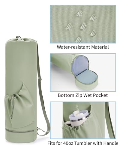 sportsnew Yoga Mat Bag with Water Bottle Pocket & Wet Pocket for Women - color: Sage Green, size: Large