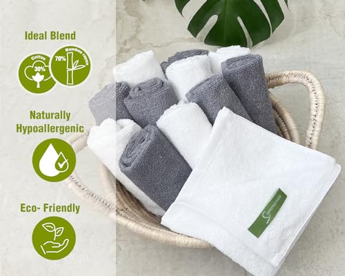 12 Pack Washcloths 13" x 13" - Soft Wash Cloths for Your Face Towel, Wash Cloths for Your Body (White + Gray) - color: White+gray